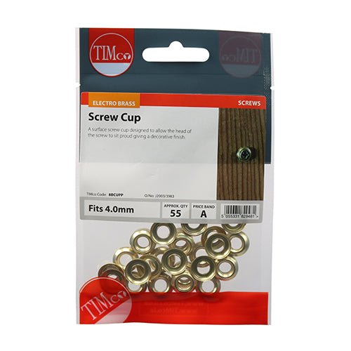 TIMco Screw Cups Electro Brass - To fit 8 Gauge Screws - 55 Pieces