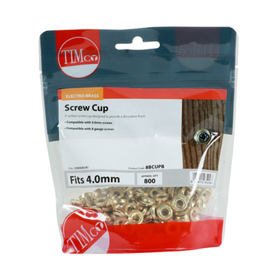 TIMco Screw Cups Electro Brass - To fit 8 Gauge Screws - 800 Pieces