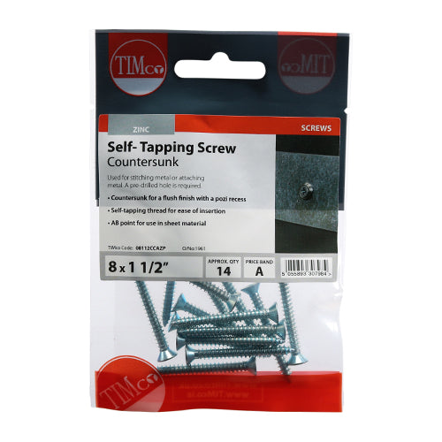 TIMco Self-Tapping Countersunk Silver Screws - 8 x 1 1/2 - 14 Pieces