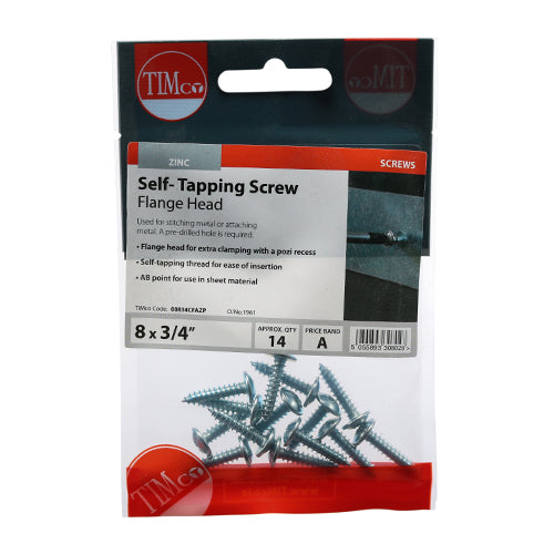 TIMco Self-Tapping Flange Head Silver Screws - 8 x 3/4 - 14 Pieces