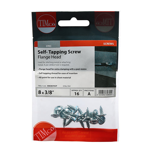 TIMco Self-Tapping Flange Head Silver Screws - 8 x 3/8 - 16 Pieces