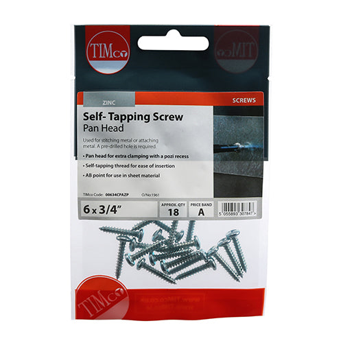 TIMco Self-Tapping Pan Head Silver Screws - 6 x 3/4 - 18 Pieces