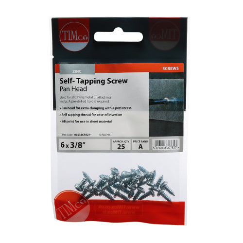 TIMco Self-Tapping Pan Head Silver Screws - 6 x 3/8 - 25 Pieces