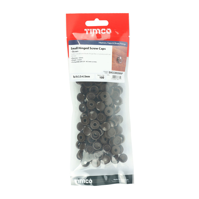 TIMco Hinged Screw Caps Small Brown - To fit 3.0 to 4.5 Screw - 100 Pieces