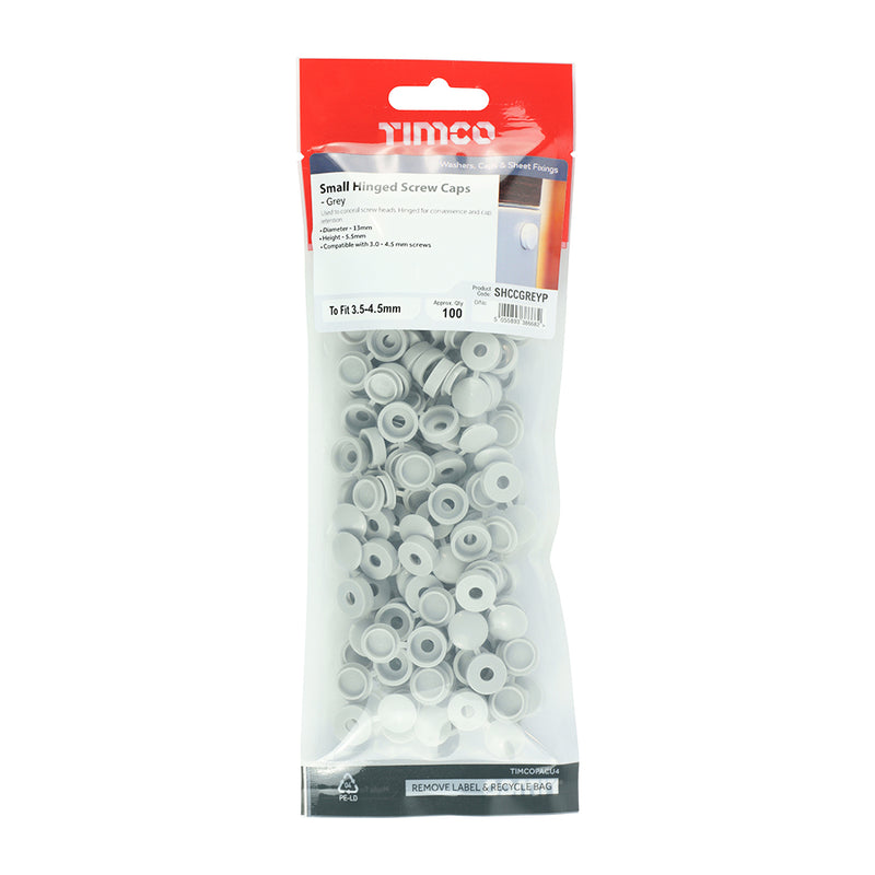 TIMco Hinged Screw Caps Small Light Grey - To fit 3.0 to 4.5 Screw - 100 Pieces