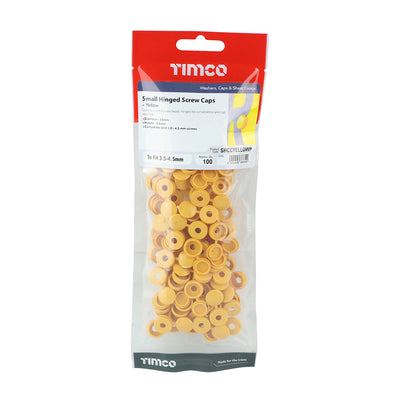 TIMco Hinged Screw Caps Small Yellow - To fit 3.0 to 4.5 Screw - 100 Pieces