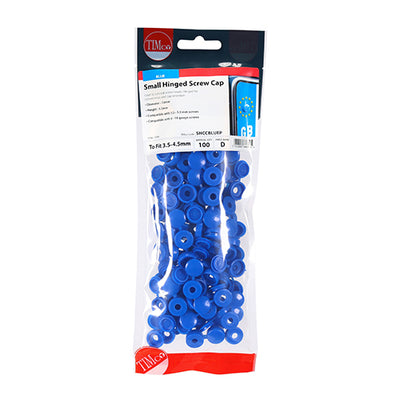TIMco Hinged Screw Caps Small Blue - To fit 3.0 to 4.5 Screw - 100 Pieces