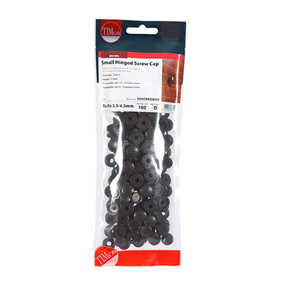 TIMco Hinged Screw Caps Small Brown - To fit 3.0 to 4.5 Screw - 100 Pieces