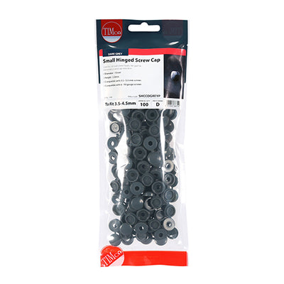 TIMco Hinged Screw Caps Small Dark Grey - To fit 3.0 to 4.5 Screw - 100 Pieces