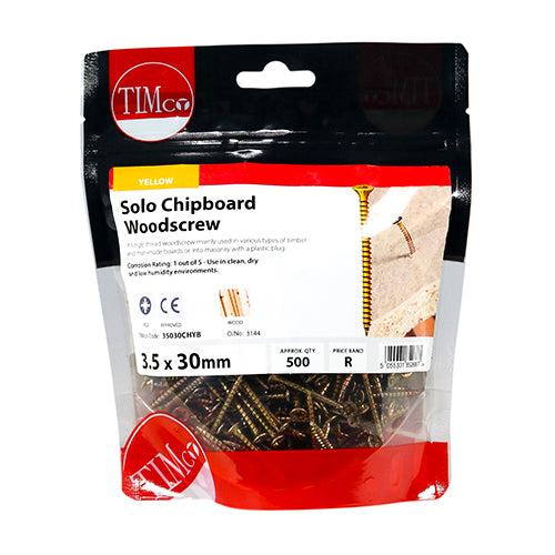 TIMco Solo Countersunk Gold Woodscrews - 3.5 x 30 - 500 Pieces