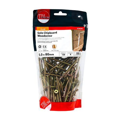 TIMco Solo Countersunk Gold Woodscrews - 5.0 x 80 - 120 Pieces
