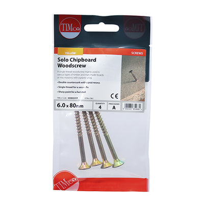 TIMco Solo Countersunk Gold Woodscrews - 6.0 x 80 - 90 Pieces