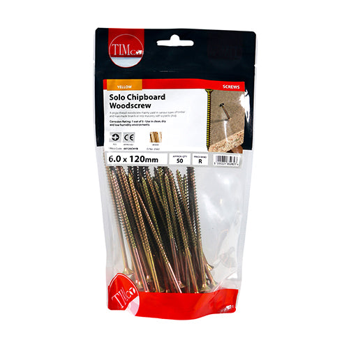 TIMco Solo Countersunk Gold Woodscrews - 6.0 x 120 - 50 Pieces