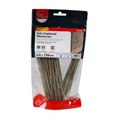 TIMco Solo Countersunk Gold Woodscrews - 6.0 x 150 - 2 Pieces