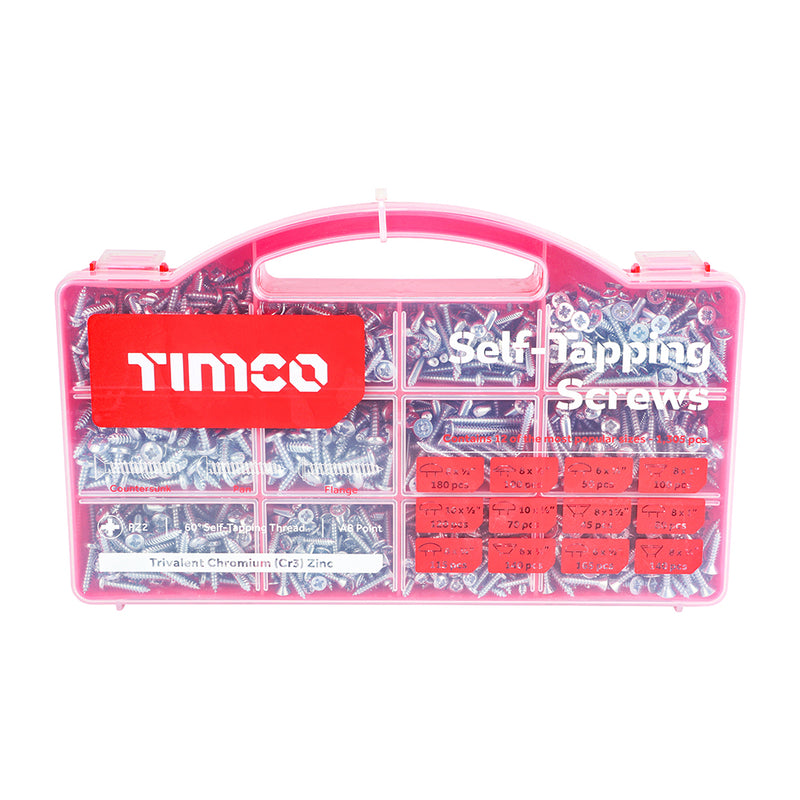 TIMco Self-Tapping Silver Screws Mixed Tray -  1,305 pieces