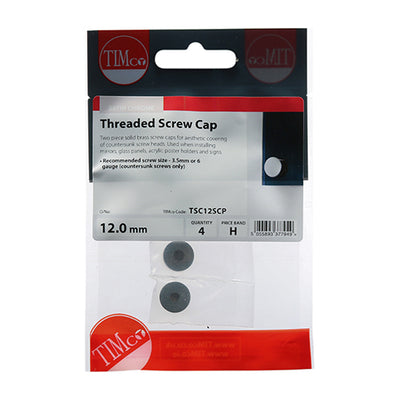 TIMco Threaded Screw Caps Solid Brass Satin Chrome - 12mm - 4 Pieces