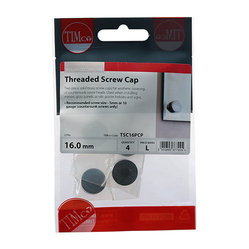 TIMco Threaded Screw Caps Solid Brass Polished Chrome - 16mm - 40 Pieces