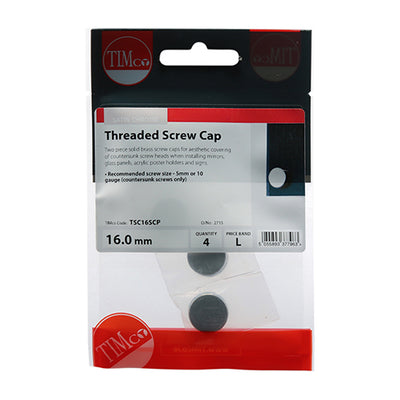TIMco Threaded Screw Caps Solid Brass Satin Chrome - 16mm - 4 Pieces