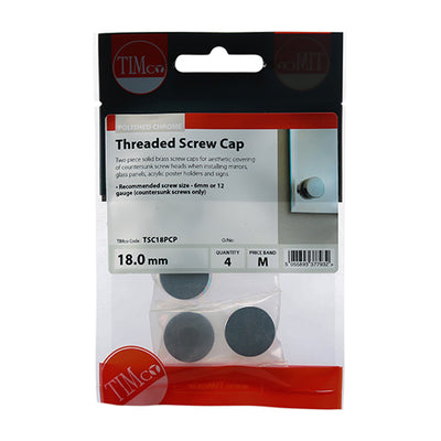 TIMco Threaded Screw Caps Solid Brass Polished Chrome - 18mm - 4 Pieces