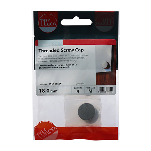 TIMco Threaded Screw Caps Solid Brass Satin Nickel - 18mm - 4 Pieces