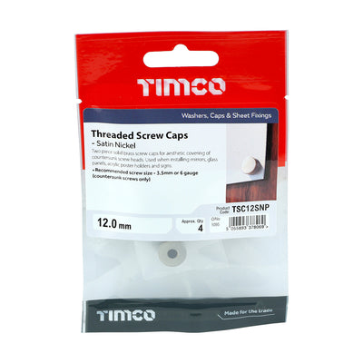 TIMco Threaded Screw Caps Solid Brass Satin Nickel - 12mm - 4 Pieces