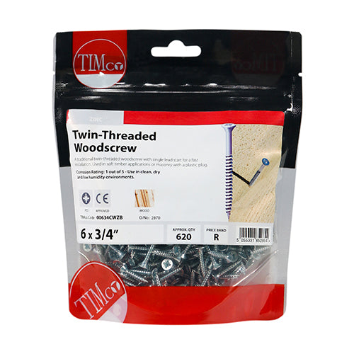 TIMco Twin-Threaded Countersunk Silver Woodscrews - 6 x 3/4 - 620 Pieces