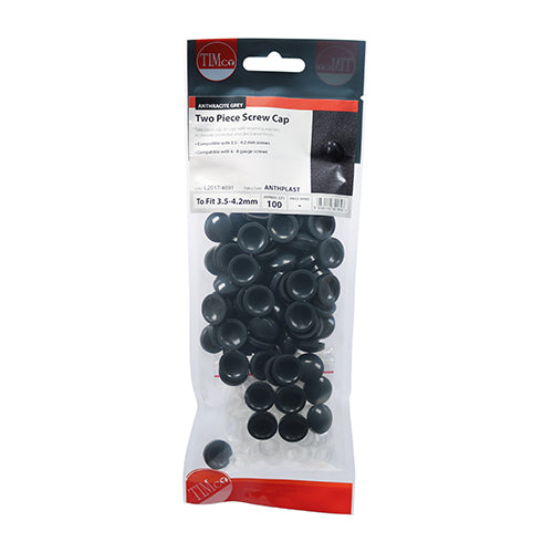 TIMco Two Piece Screw Caps Anthracite Grey - To Fit 3.5 to 4.2 Screw - 100 Pieces