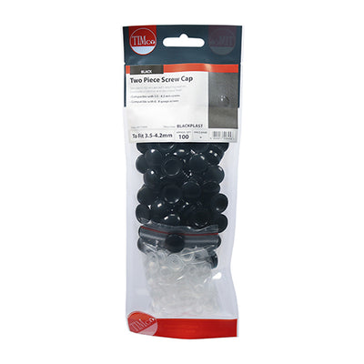 TIMco Two Piece Screw Caps Black - To fit 3.5 to 4.2 Screw - 100 Pieces
