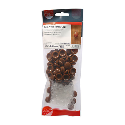TIMco Two Piece Screw Caps Clay Brown - To fit 3.5 to 4.2 Screw - 100 Pieces