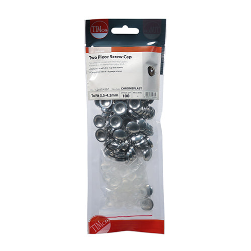 TIMco Two Piece Screw Caps Chrome - To fit 3.5 to 4.2 Screw - 100 Pieces