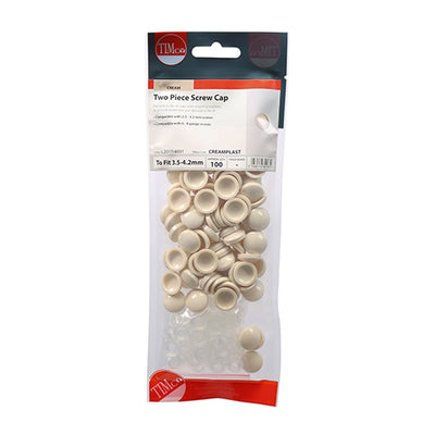 TIMco Two Piece Screw Caps Cream - To Fit 3.5 to 4.2 Screw - 100 Pieces