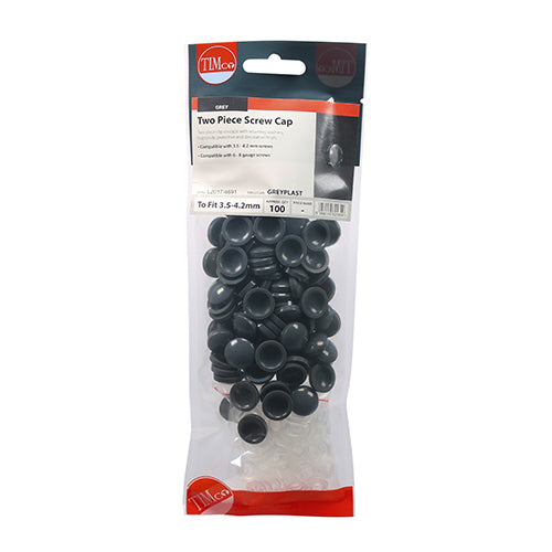 TIMco Two Piece Screw Caps Grey - To Fit 3.5 to 4.2 Screw - 100 Pieces