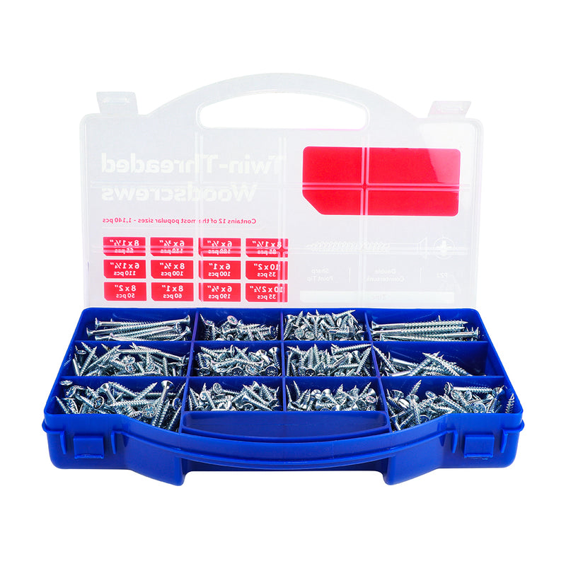 TIMco Twin-Threaded Silver Woodscrews Tray -  1,140pcs - 1 Each