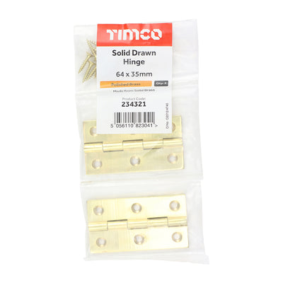 TIMCO Solid Drawn Brass Hinges Polished Brass - 64 x 35