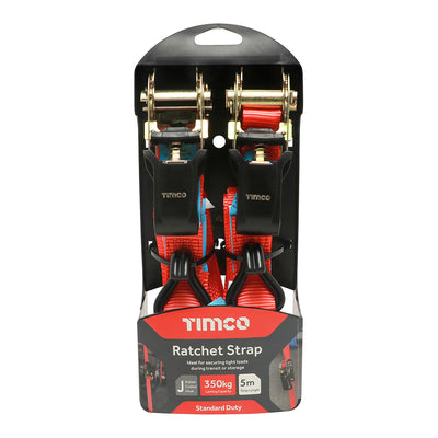 TIMCO J Hook Ratchet Straps Standard Duty - 5m x 25mm