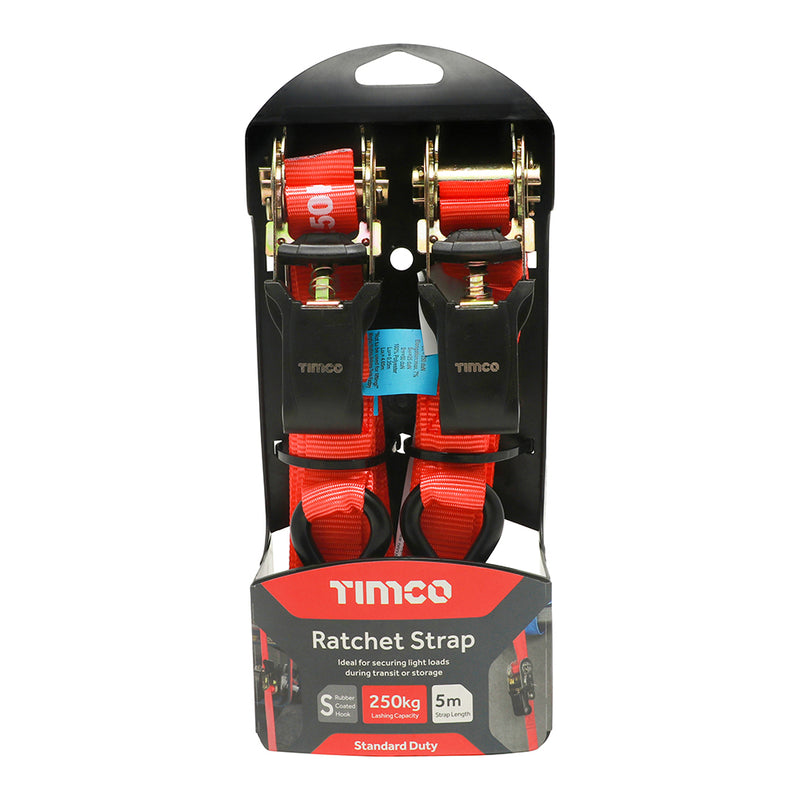TIMCO S Hook Ratchet Straps Standard Duty - 5m x 25mm - 2 pieces
