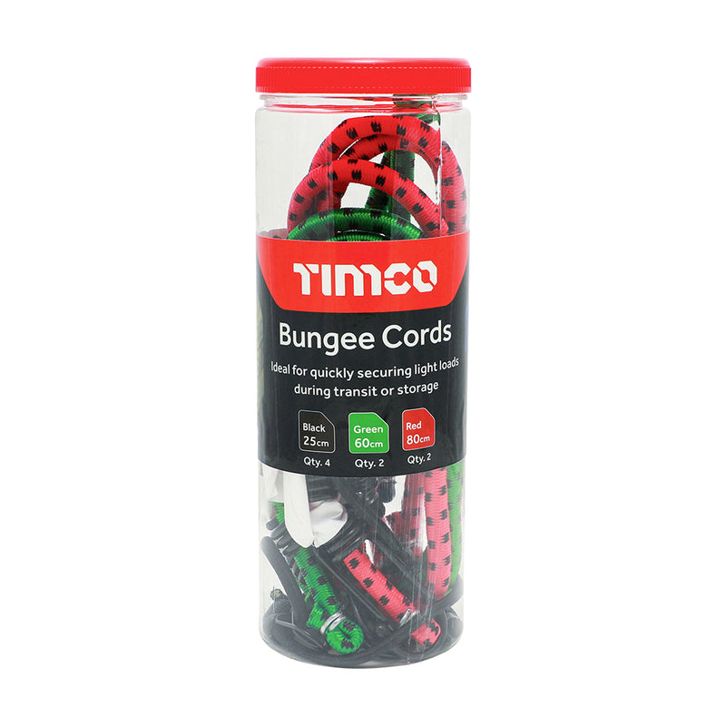 TIMCO Bungee Cords with Laminated Hook Mixed Pack - 8pcs