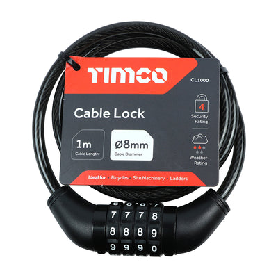 TIMco Steel Braided Combination Cable Lock - 8mm x 1m - 1 Piece