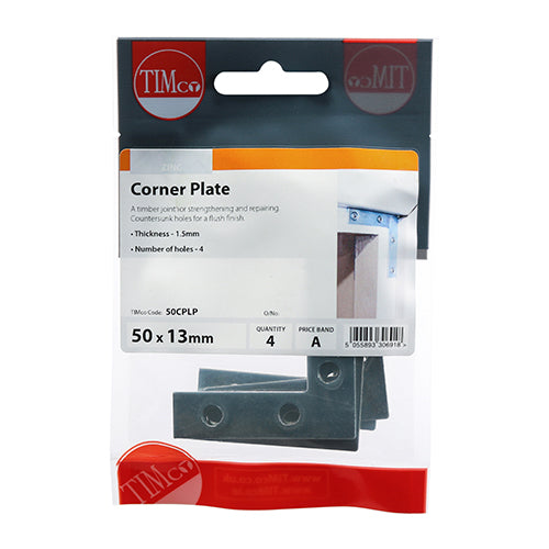 TIMCO Corner Plates Silver - 50 x 50 x 13 - Pack Quantity - 50