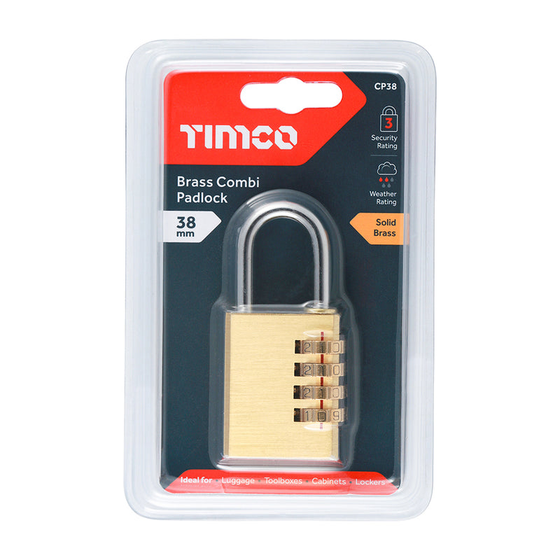 TIMCO Brass Combination Padlock - 38mm
