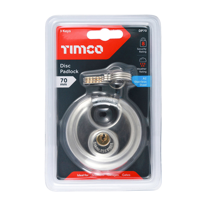 TIMCO Stainless Steel Disc Padlock - 70mm