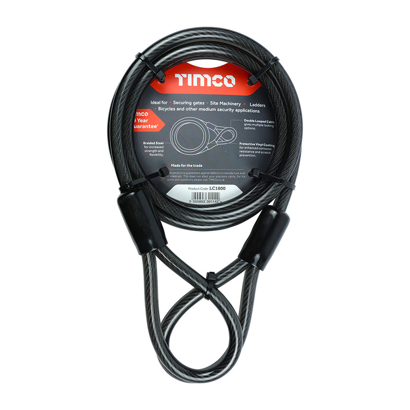 TIMco Steel Braided Looped Security Cable - 10mm x 1.8m - 1 Piece