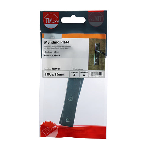 TIMCO Mending Plates Silver - 100 x 16 - Pack Quantity - 50