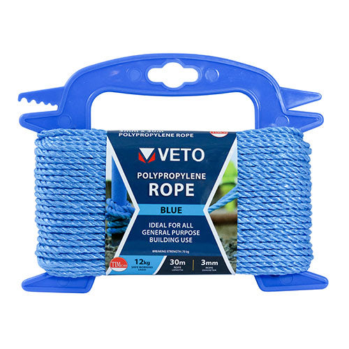 TIMco Blue Polypropylene Rope on Winder - 3mm x 30m - 1 Piece