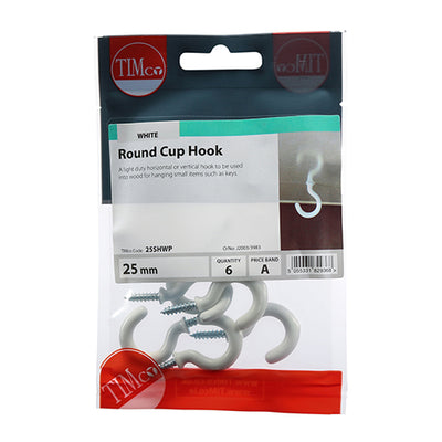 TIMCO Cup Hooks Round White - 25mm