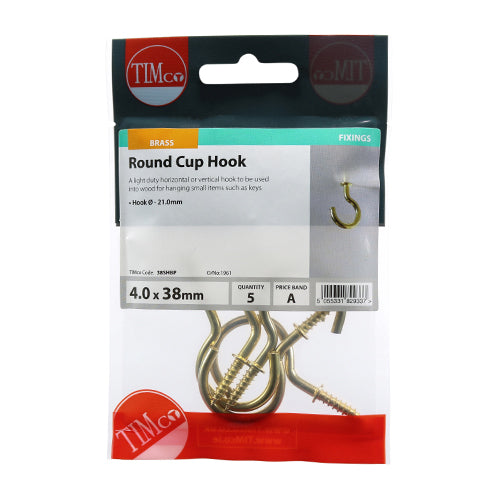 TIMCO Cup Hooks Round Electro Brass - 38mm