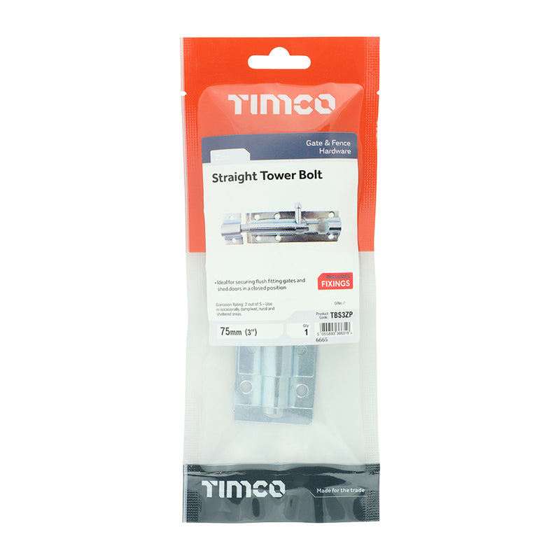 TIMCO Straight Tower Bolt Silver - 3"