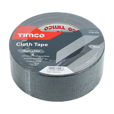 TIMCO Cloth Tape Black - 50m x 48mm