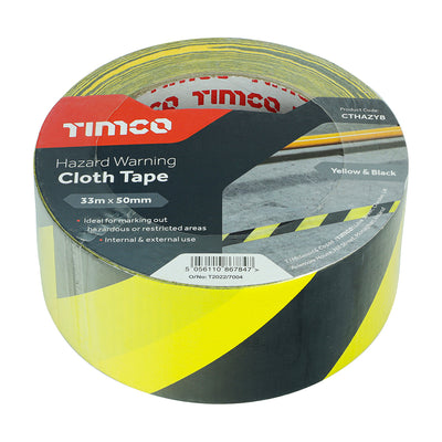 TIMCO Hazard Warning Cloth Tape Yellow and Black - 33m x 50mm