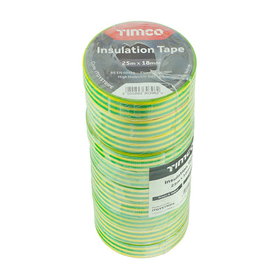 TIMco PVC Insulation Tape Yellow & Green Stripe - 25m x 18mm